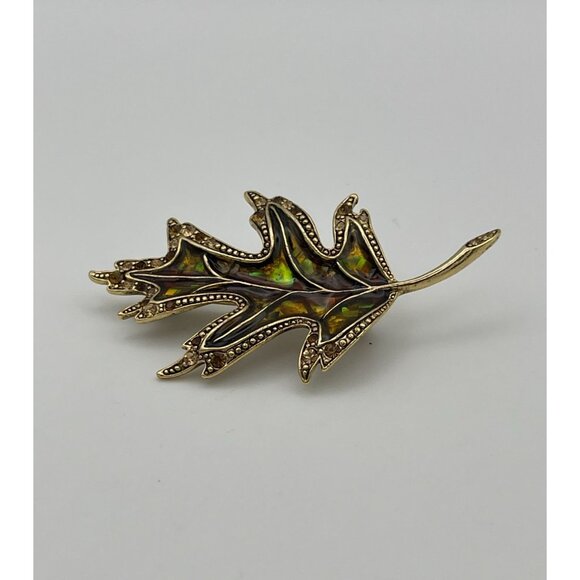 Oak Tree Leaf Brooch Liz Claiborne Fall Colors Gold Tone - Picture 3 of 9